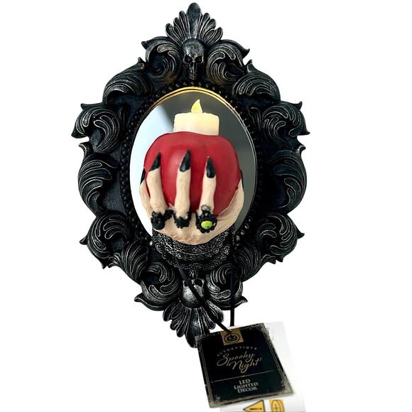Spooky Night LED Lighted Witch Hand With Poison Apple Mirror Halloween Decor NEW - Picture 11 of 11